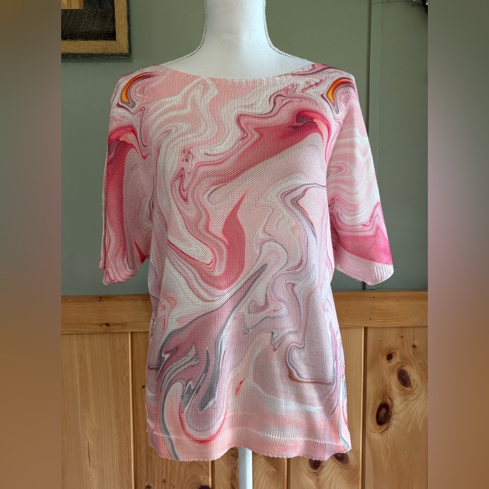 Luisa Ricci Made in Italy Light Pink Marble Swirl Yarn Sweater Top Size M NWT